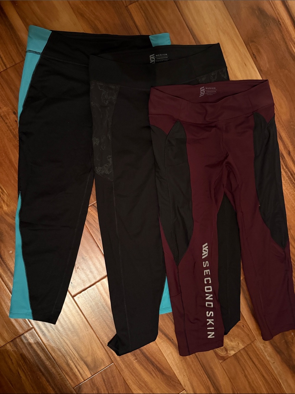 Second Skin Overalls Kids' Leggings in Burgundy, Black & Teal 3 Pair